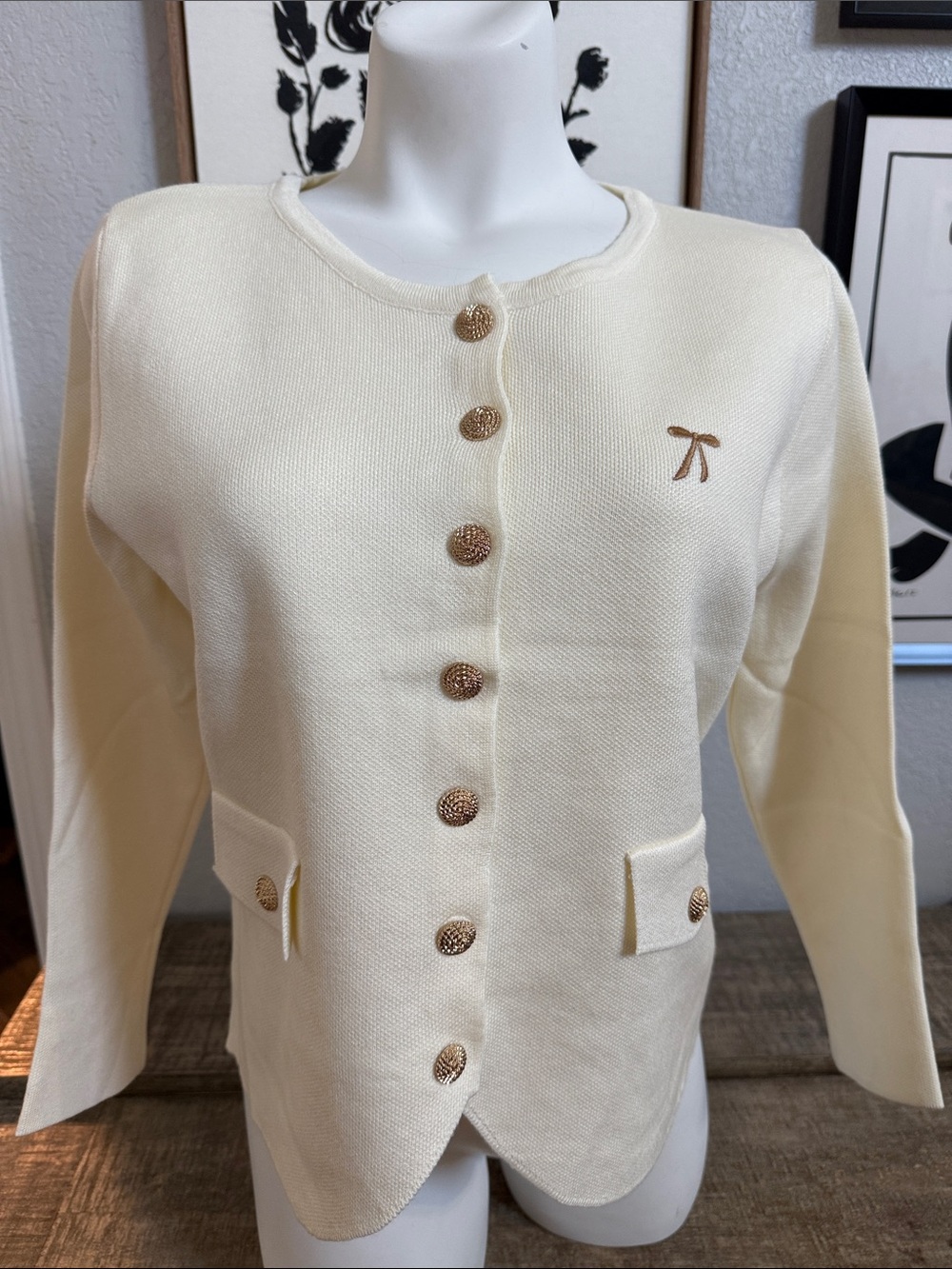 CreamCardigan with Gold Button Accents